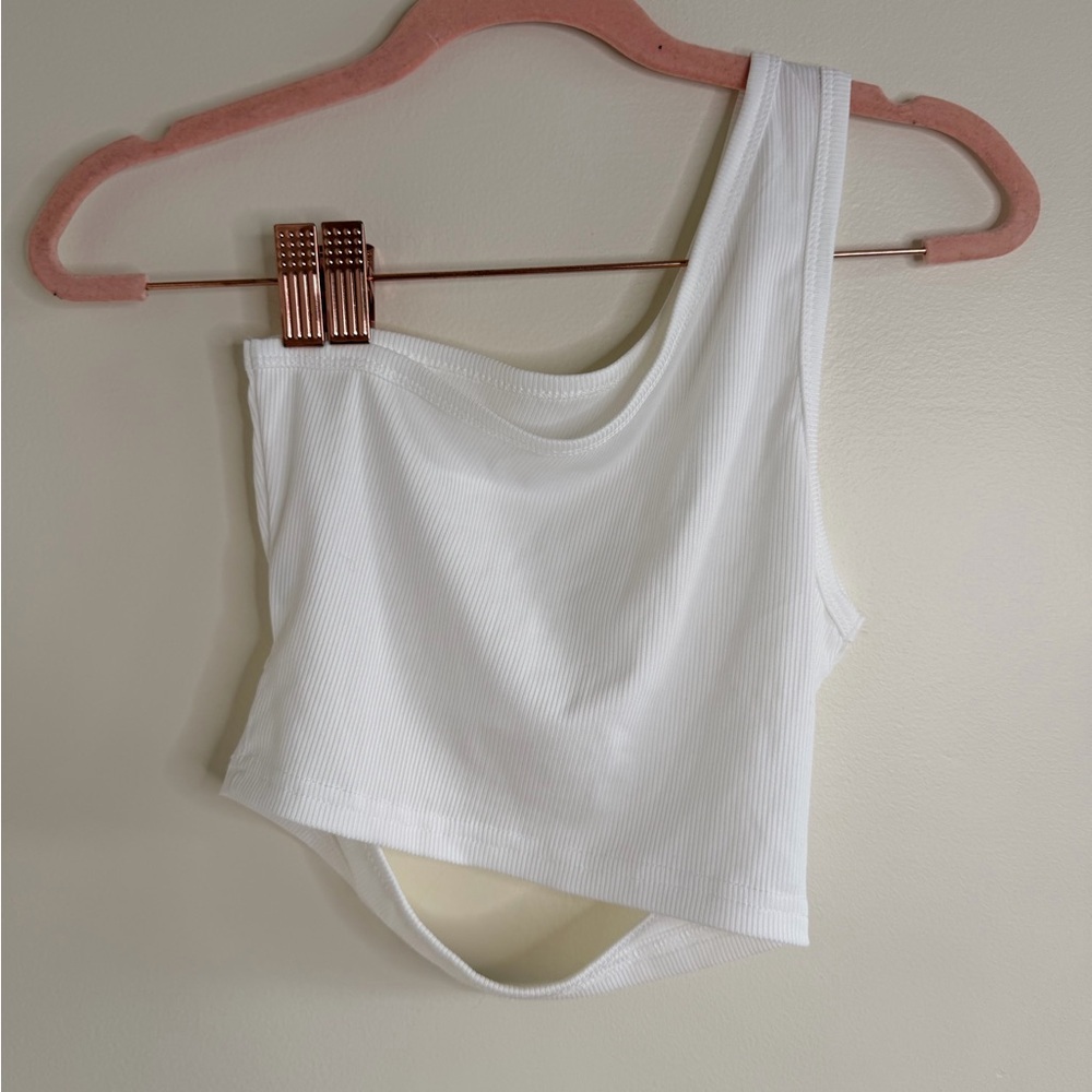SHEIN White Asymmetrical Ribbed Top - Picture 2 of 2
